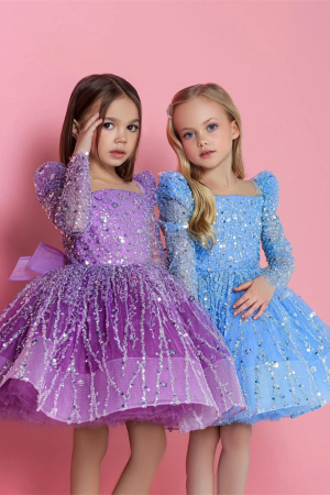 luxury Long sleeve girl party ball gown flower dress