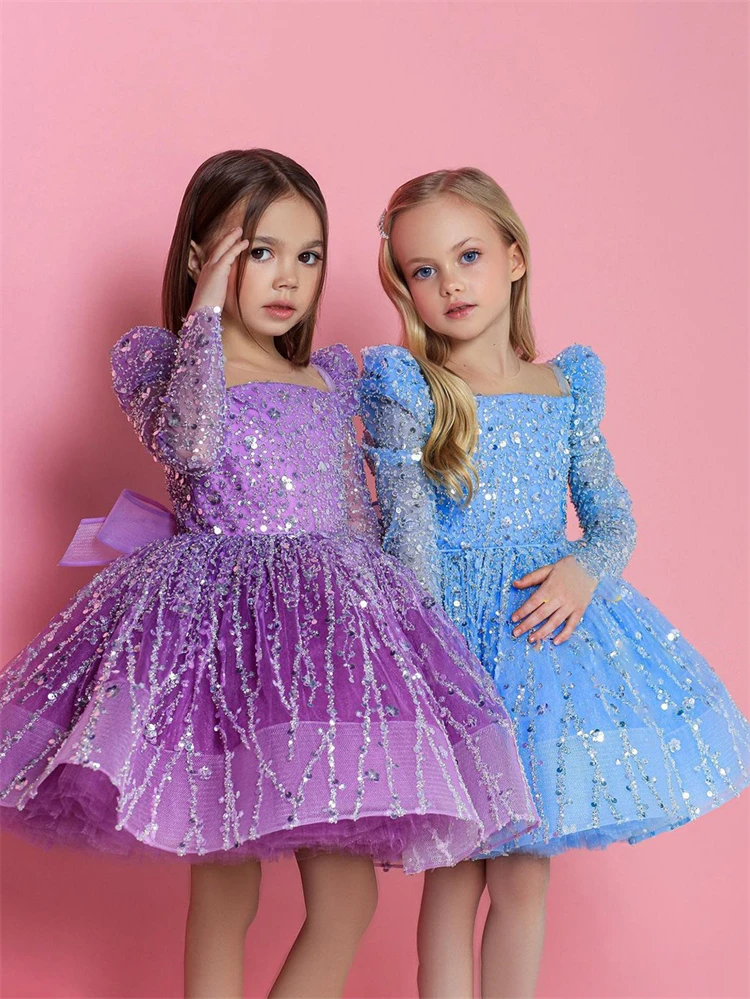 luxury Long sleeve girl party ball gown flower dress