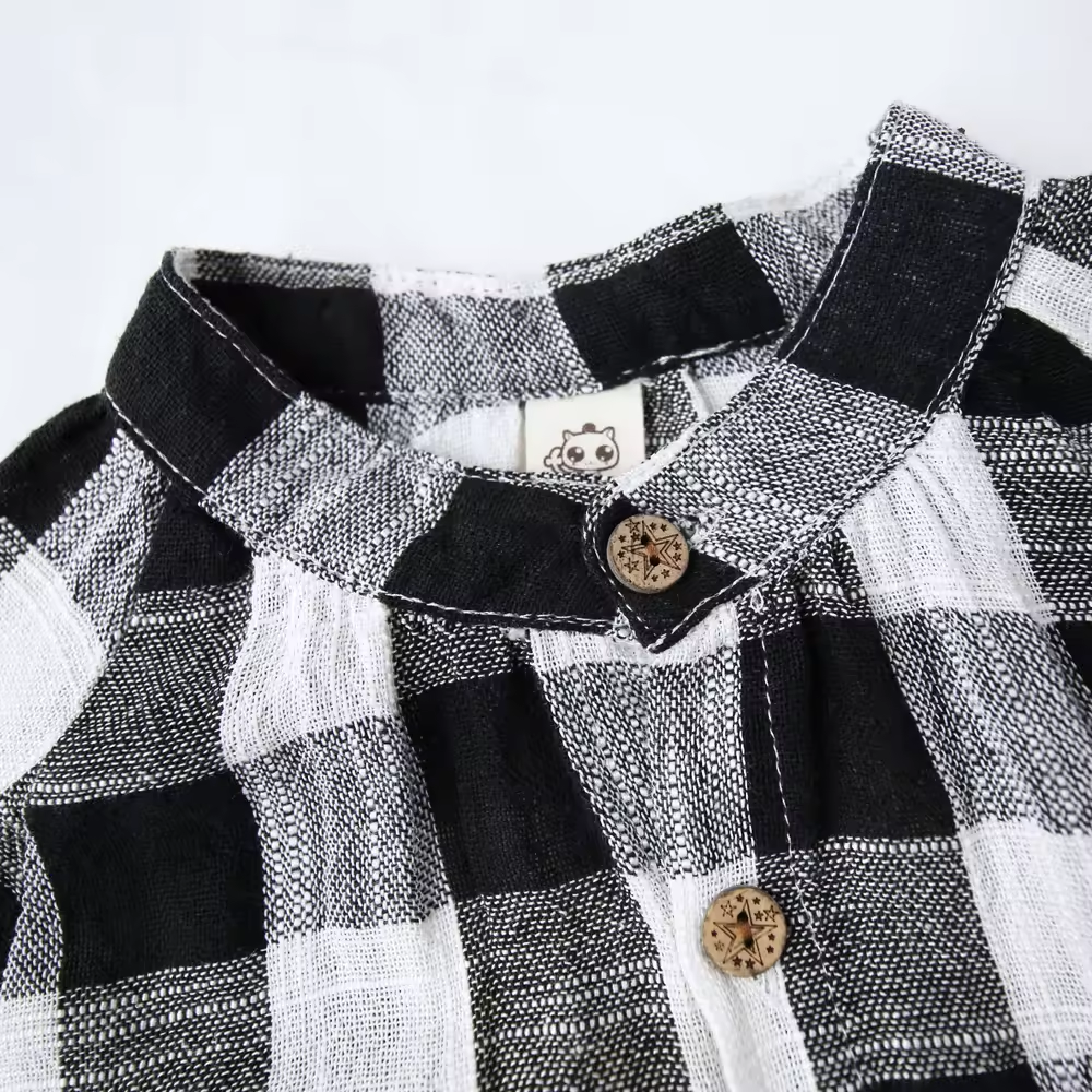 Short Sleeves Casual Shirts Cotton Linen Clothes Plaid Shirt - Image 2
