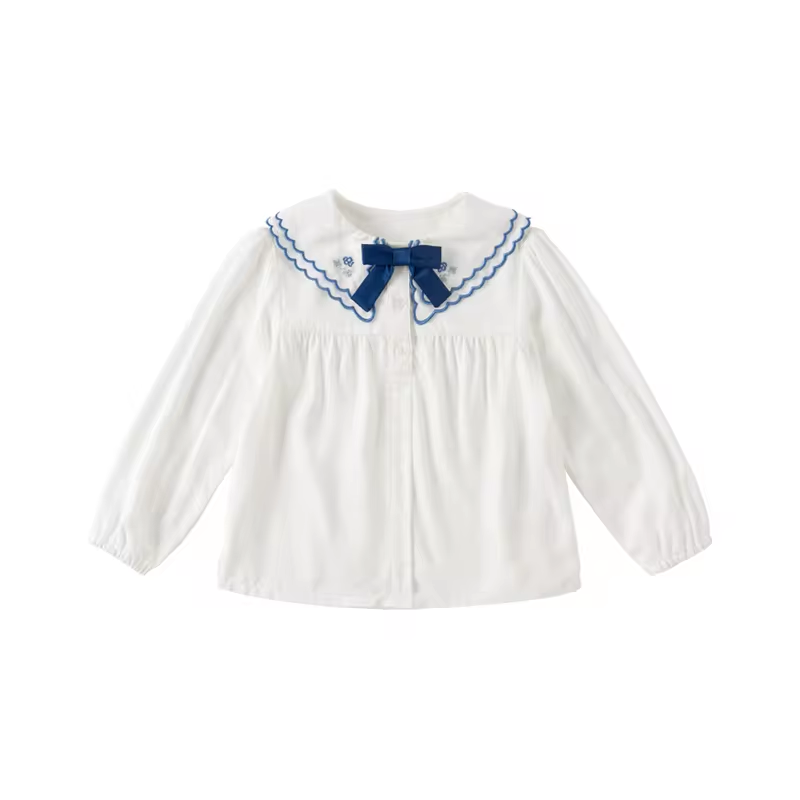 Girls White Long Sleeve Tops Children Outfits Solid Shirt