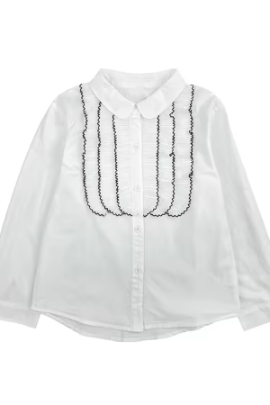 Satin Blouse Frill Collar White Girl long sleeve shirt