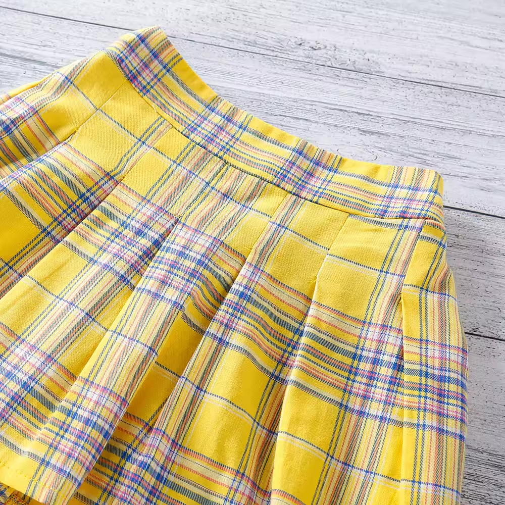 kids girls summer plaid two pieces blouse and skirt - Image 4
