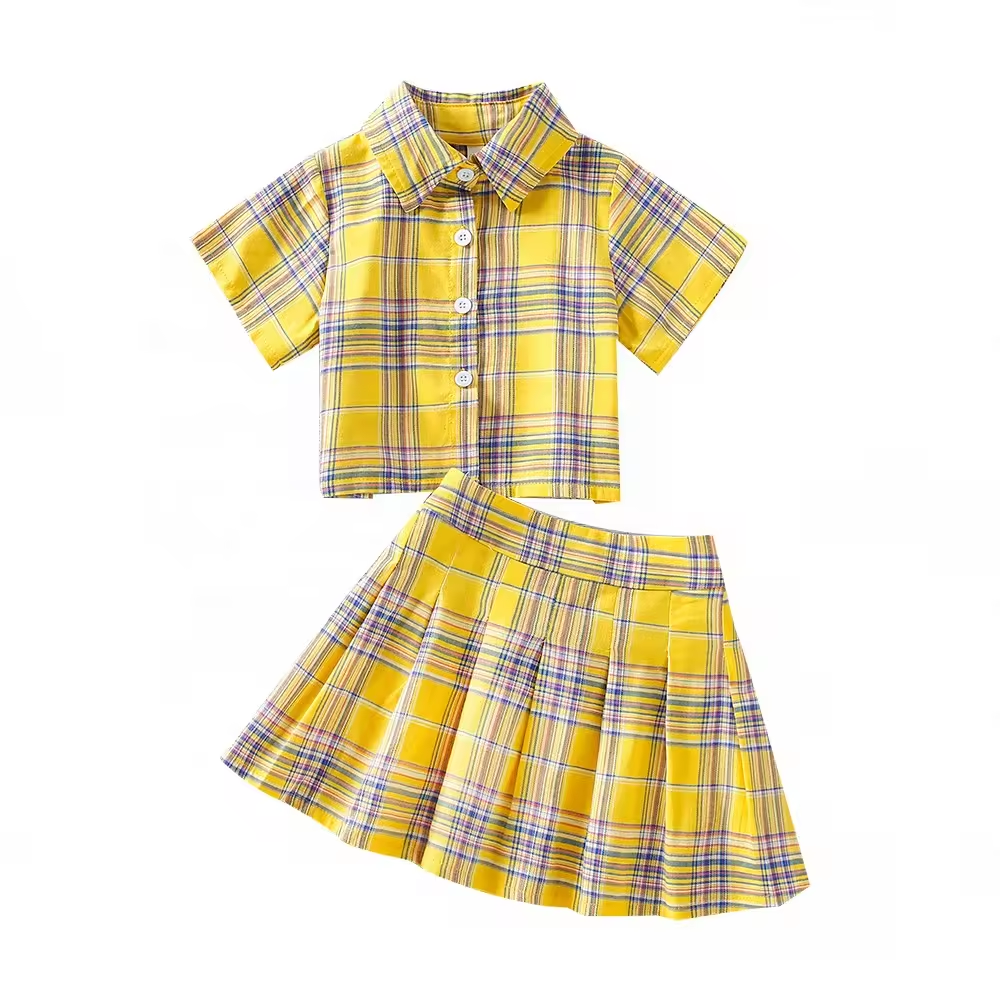 kids girls summer plaid two pieces blouse and skirt - Image 5
