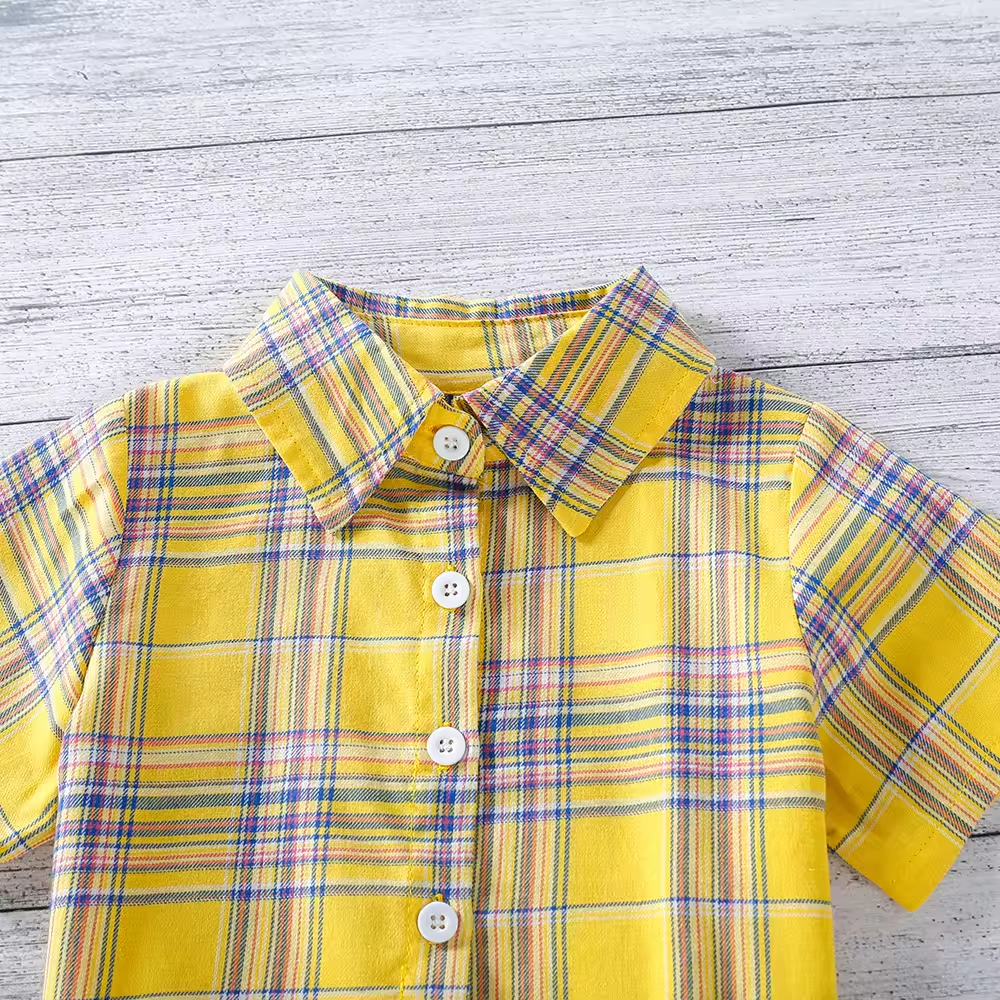 kids girls summer plaid two pieces blouse and skirt - Image 3
