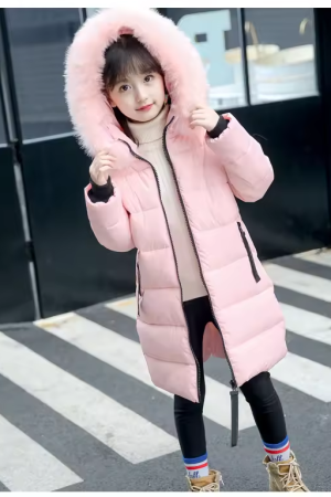 Pure Color Cotton Blended With Thick Cotton Kid Coat