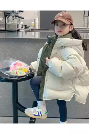 White Goose Down Kids Girls Outerwear Hooded Coat