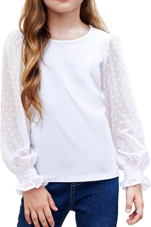 Ruffle Polka Pullover Cute Round Neck Long Sleeved Shirt