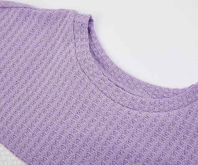 Girls Waffle Colorblock Tie Top Long Sleeve Casua T Shirt - Image 3