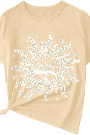 Graphic Tees Floral Print Short Sleeve Round Neck T Shirts