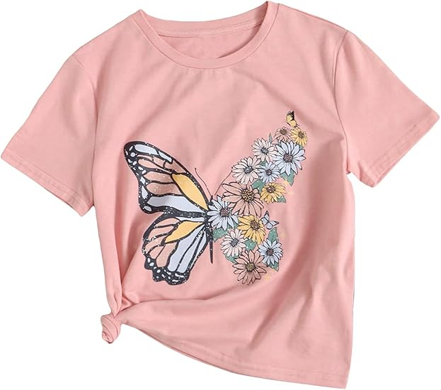 Girl Cute Graphic Casual Round Neck Short Sleeve Tee Shirt Tops