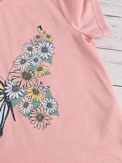 Girl Cute Graphic Casual Round Neck Short Sleeve Tee Shirt Tops - Image 4